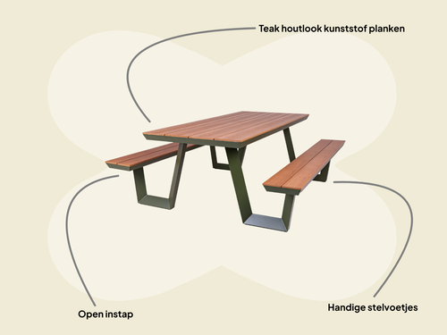 MaximaVida aluminium picknicktafel Bermuda 200 cm olijfgroen