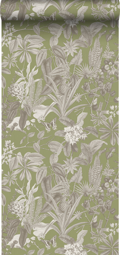 Sanders & Sanders behang tropische bladeren en bloemen vergrijsd groen - 53 cm x 10 m - 640244 - vtwonen shop