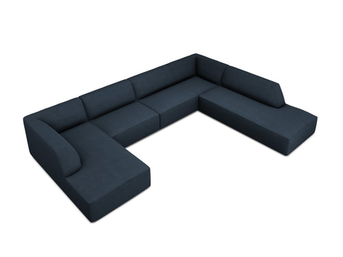 Micadoni Panoramische hoekbank rechts Ruby 7-zits, structurele stof, marineblauw - 273x366x69cm