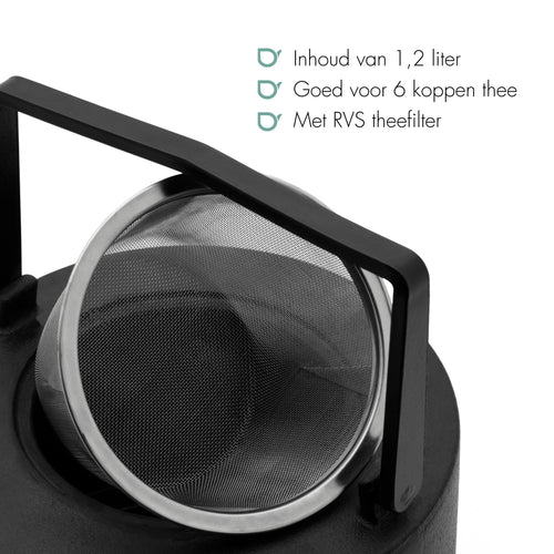Bredemeijer - Gietijzeren theepot Hubei - 1,2 liter - Zwart - vtwonen shop