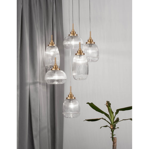 Merano Estevan 6-lichts cluster hanglamp gesatineerd goud metaal helder glas LED E14IP20