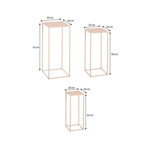 Mica Decorations Quinty Bijzettafel - Set van 3 - L30 x B30 x H70 cm - IJzer - Lichtroze
