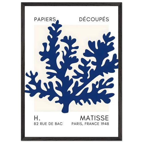 Artfulprints Poster met Lijst Matisse – Aqua bloom navy blue II   - 50x70 cm - Blauw