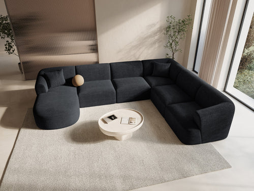Cosmopolitan Design Modulaire panoramische hoekbank rechts Campi 7-zits, ribfluwelen zwart - 255x330x70cm