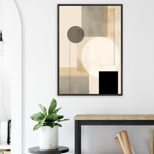 Artfulprints Poster met Lijst Japandi abstract   - 50x70 cm - Taupe