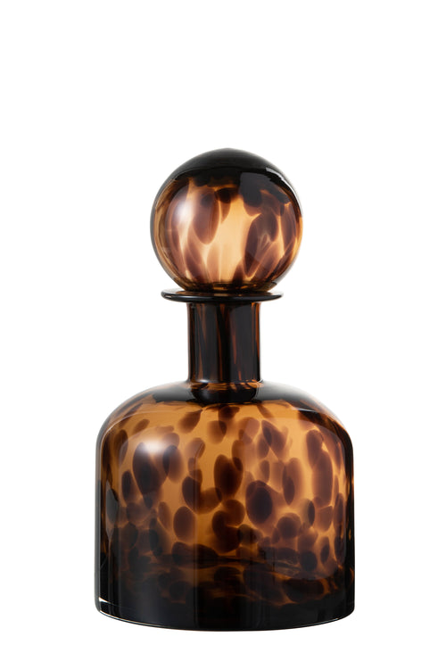J-Line decoratie Fles + Stop Spikkel - glas - bruin/zwart - small