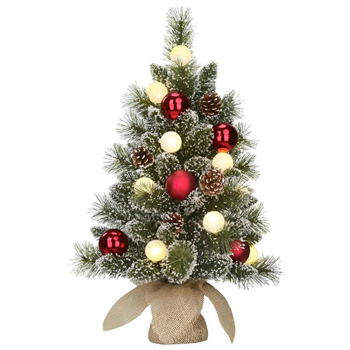 Black Box Trees Kaprun Kunstkerstboom in Jute - Kunst Kerstboom H60 x Ø39 cm - Sneeuw en Versiering - Groen, Rood, Frosted
