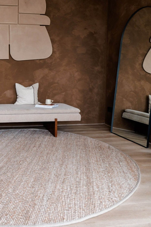 Interieur05 Rond Wollen Vloerkleed Lichtbruin Vik - 200 x 200 cm - vtwonen shop