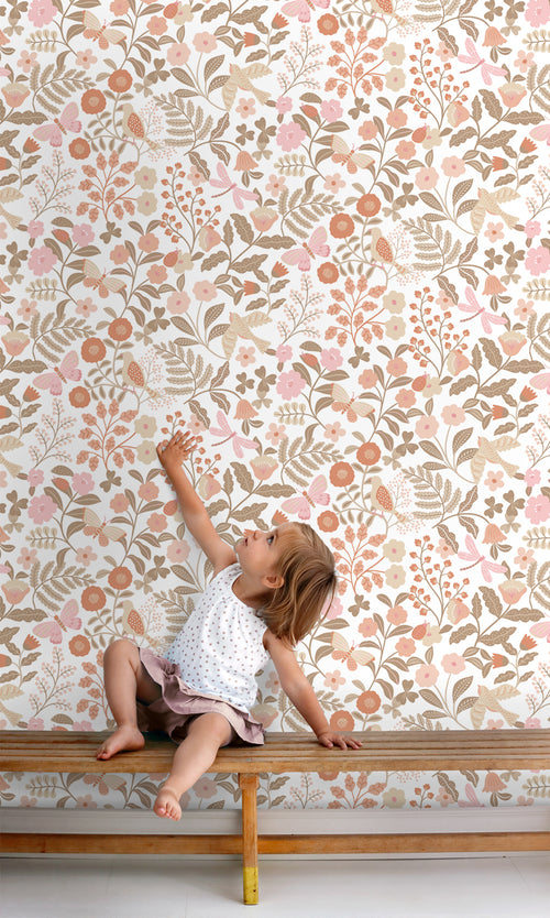 ESTAhome behang bloemen en vogels terracotta, taupe en roze - 53 cm x 10.05 m - 131391 - vtwonen shop