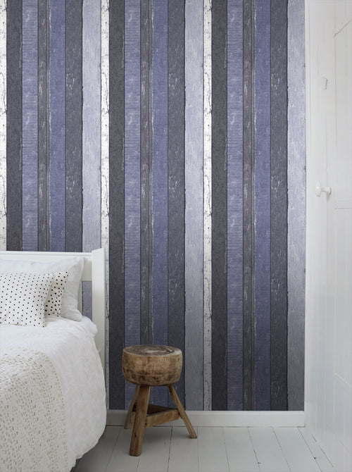 ESTAhome behang houten plankjes blauw - 53 cm x 10.05 m - 138251