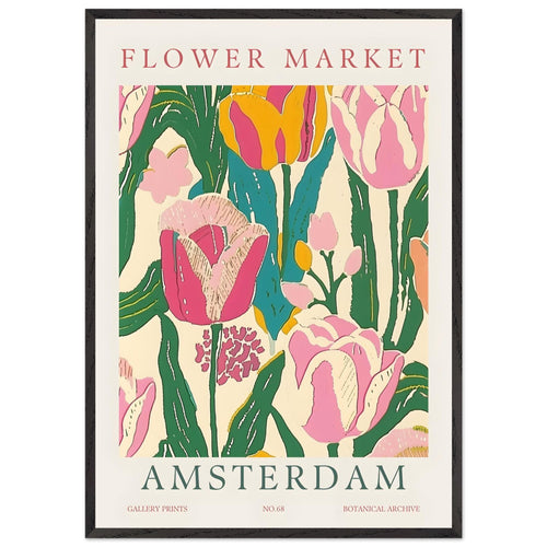 Artfulprints Poster met Lijst Flower market - Amsterdam II   - 70x100 cm - Meerkleurig