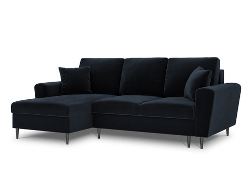 Cosmopolitan Design Uitklapbare hoekbank links met opbergdoos Kyoto 4-zits, flueel, donkerblauw - 145x241x88cm