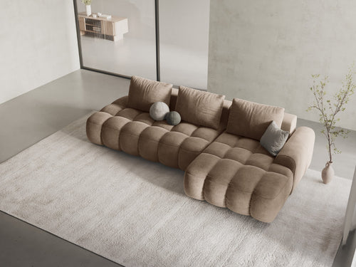 Cosmopolitan Design Converteerbare hoekbank rechts met opbergdoos Linz 3-zits, flueel donkerbeige - 142x275x84cm