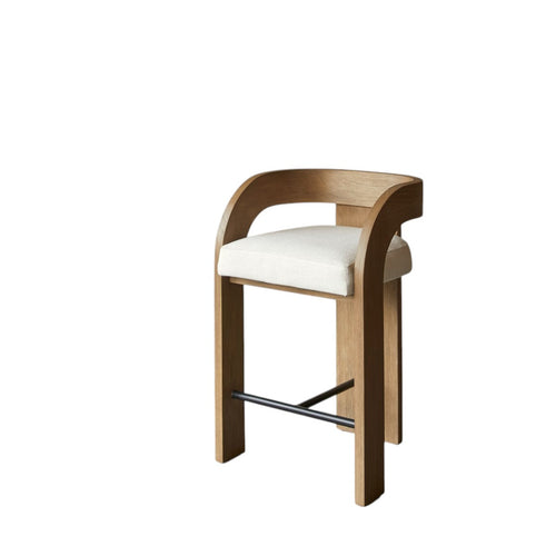 Tikamoon Barstoel in massief mindihout en ecru stof - Beige