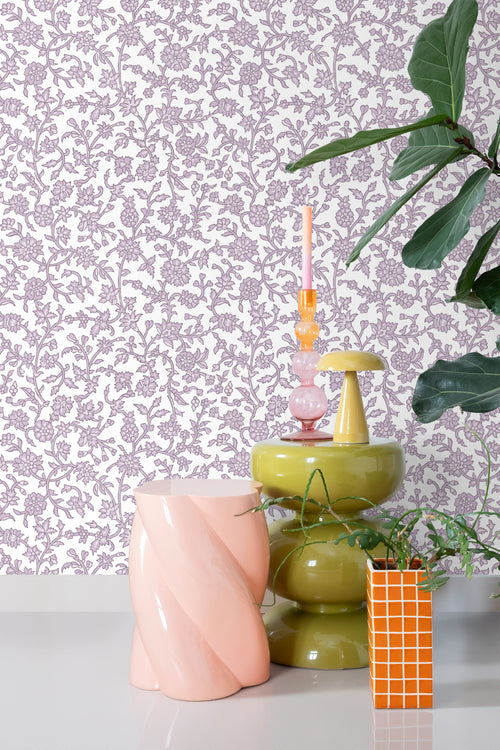 ESTAhome behang vintage bloemen lila paars - 50 x 900 cm - 131521 - vtwonen shop