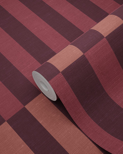ESTAhome behang linnen-look strepen paars en bordeaux rood - 50 x 900 cm - 132254