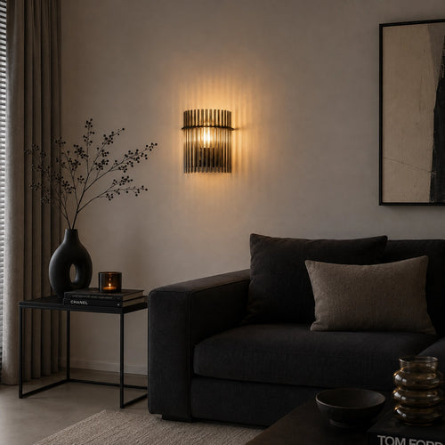 Searchlight wandlamp Swizzle - 1 lichts - 12.5  x 26   cm - zwart rookglas