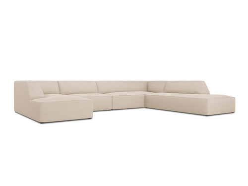 Micadoni Panoramische hoekbank rechts Ruby 7-zits, structurele stof, beige - 273x366x69cm