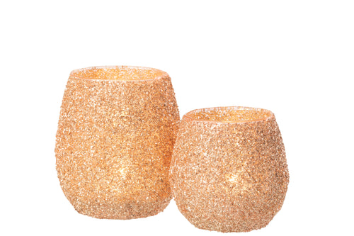 J-Line theelichthouder - glas - perzik - large - vtwonen shop