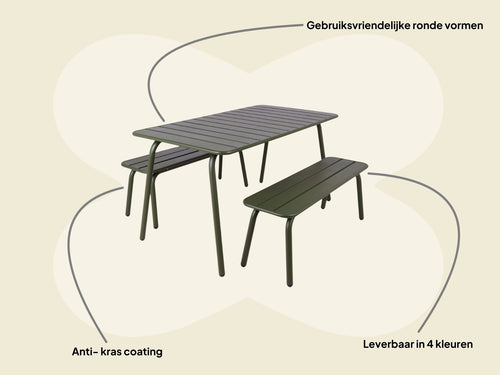MaximaVida metalen picknickset Max 150 cm olijfgroen – 3-delig