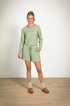 Pip Studio - Bob Pyjama Korte Broek Dames - Thousand Leaves - Lichtgroen - M