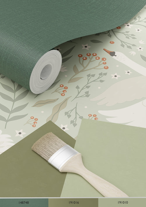 ESTAhome behang zwanen mintgroen - 53 cm x 10.05 m - 130960