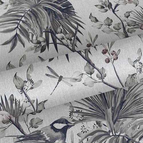 Sanders & Sanders behang tropische jungle bladeren en paradijsvogels grijs - 53 cm x 10 m - 640004