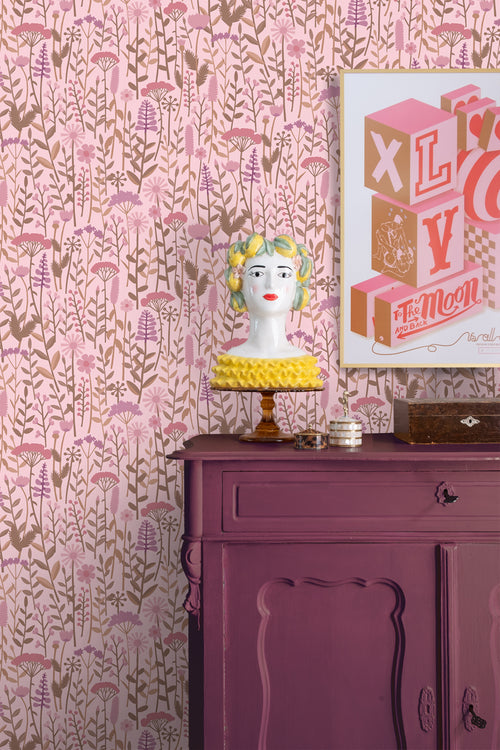 ESTAhome behang veldbloemen roze - 50 x 900 cm - 131551 - vtwonen shop