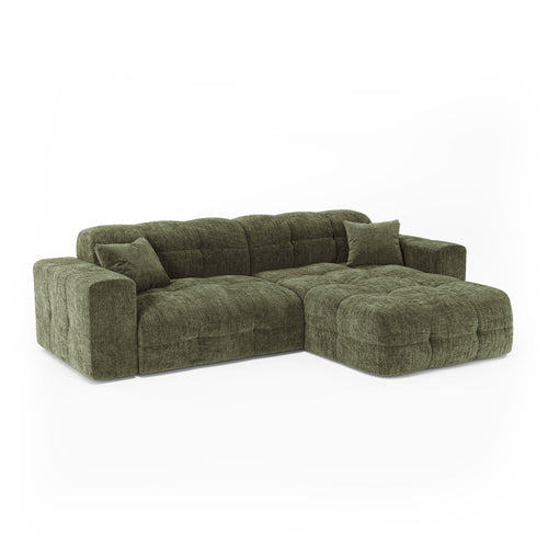 Premium Interiors - Rechthoekige hoekbank COCOON - gewaafd fluweel vintage groen 230cm