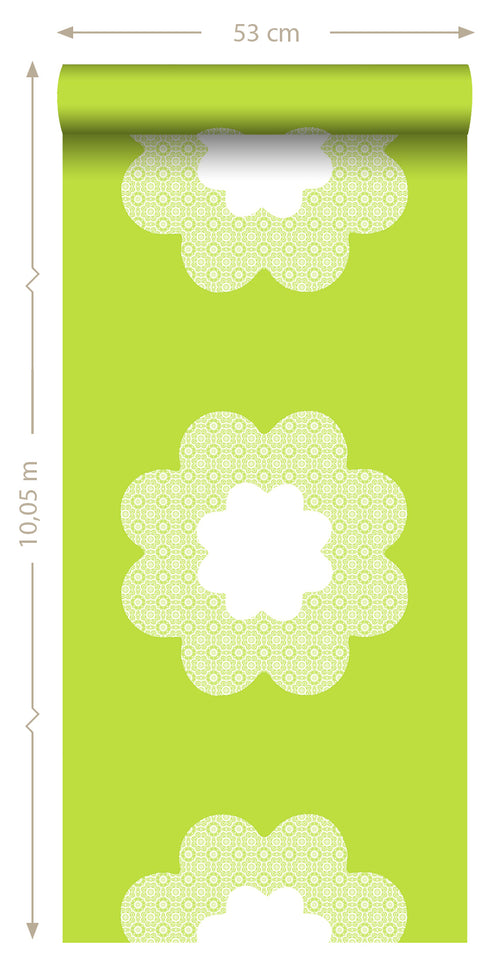 ESTAhome behang kanten bloemen limegroen - 53 cm x 10.05 m - 114952