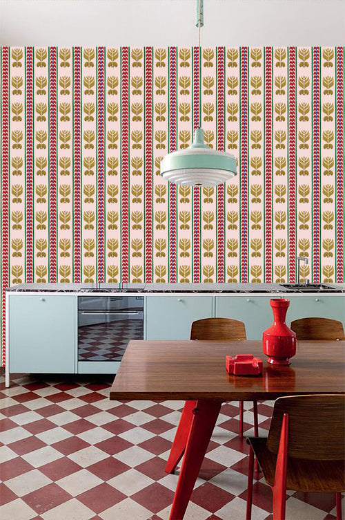 Catchii Behang Ikat Stripes pastel pink - vtwonen shop