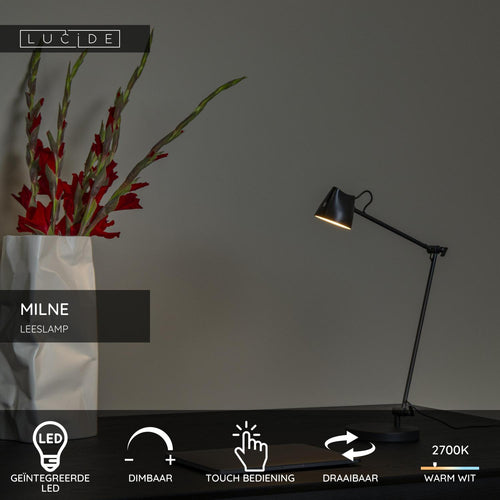 Lucide leeslamp MILNE - Geïntegreerde LED - Zwart