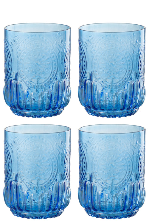 J-Line drinkglas Maya - glas - blauw - giftbox van 4