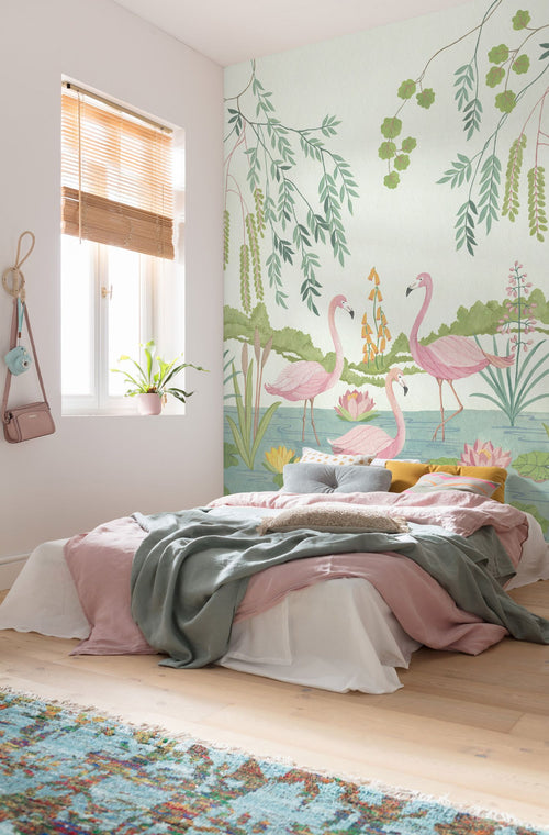 Komar fotobehang Flamingo Vibes roze, groen en blauw - 200 x 280 cm - 610840 - vtwonen shop