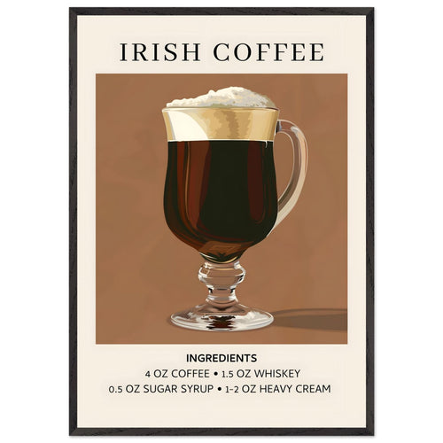 Artfulprints Poster met Lijst Irish Coffee - Ingrediënten   - 70x100 cm - Bruin