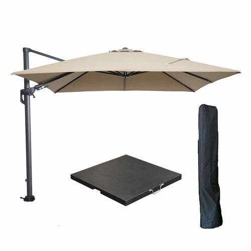 Garden Impressions zweefparasol Hawaii taupe kleur doek 3x3 m incl 90 kg voet en hoes