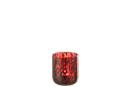 J-Line windlicht Gevlekt - glas - rood/zwart - small - 2 stuks