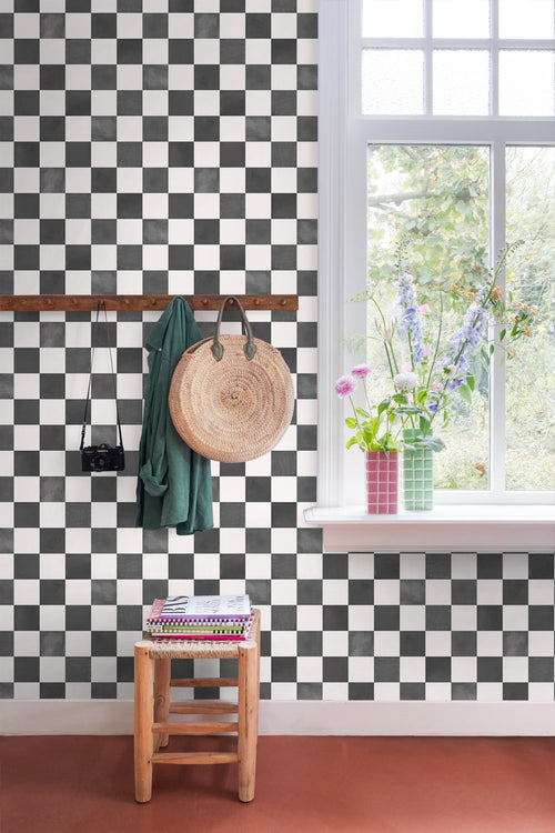 ESTAhome behang geblokt motief zwart wit - 53 cm x 10.05 m - 131285