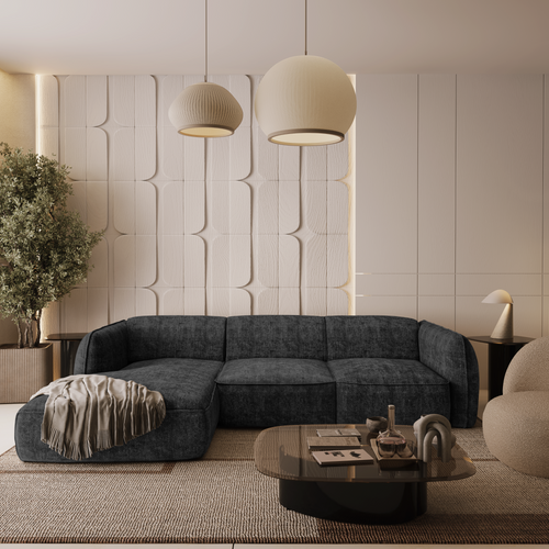 Sia Home - Hoekbanken links LIVIA - Fluweel weefsel - Donker antraciet - 272cm - vtwonen shop