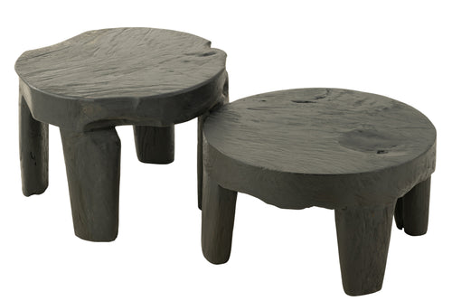 J-Line tafel Rond - hout - zwart - set van 2 - vtwonen shop