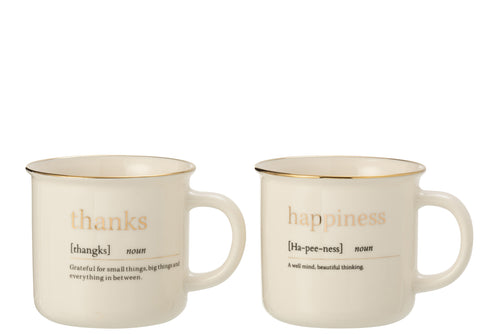 J-Line mok Boodschap Happiness Thanks - keramiek - goud - 2 stuks - vtwonen shop