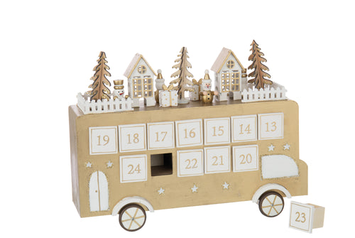 J-Line decoratie Bus Adventskalender - multiplex - goud/wit - vtwonen shop