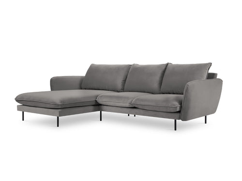 Cosmopolitan Design linker hoekbank Vienna 5-zits, flueel, lichtgrijs - 170x255x95cm