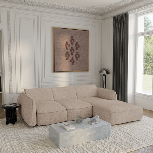 Sia Home - Rechte hoekbanken LIVIA - Bouclette stof - Beige - 274cm