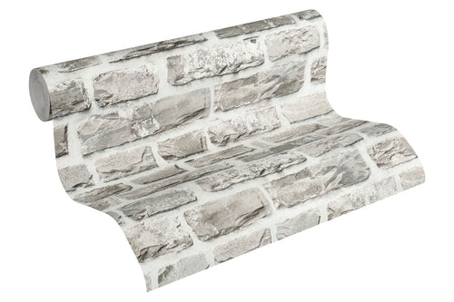 A.S. Création behang stenen muur lichtgrijs en beige - 53 cm x 10.05 m - AS-361402