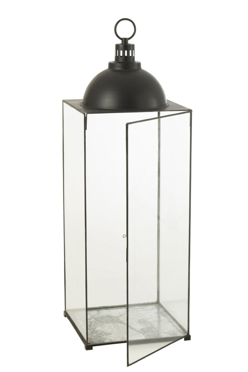 J-Line lantaarn Hagrid - glas/ijzer - zwart - large