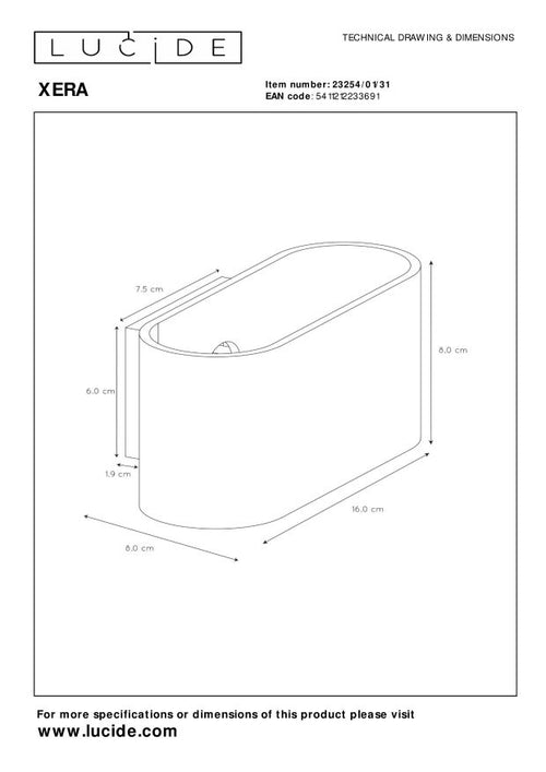 Lucide wandlamp XERA - 1xG9 - Wit - vtwonen shop