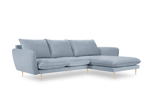 Cosmopolitan Design rechter hoekbank Vienna 5-zits, flueel, lichtblauw - 170x255x95cm