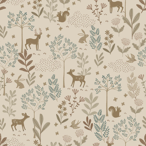 ESTAhome behang bos met bosdieren beige en groen - 53 cm x 10.05 m - 131227 - vtwonen shop