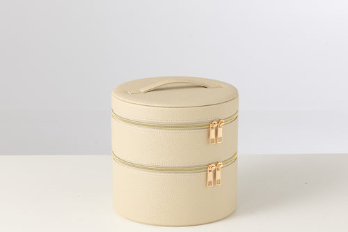 J-Line toilettas Rond + spiegel - kunstleder - beige - vtwonen shop